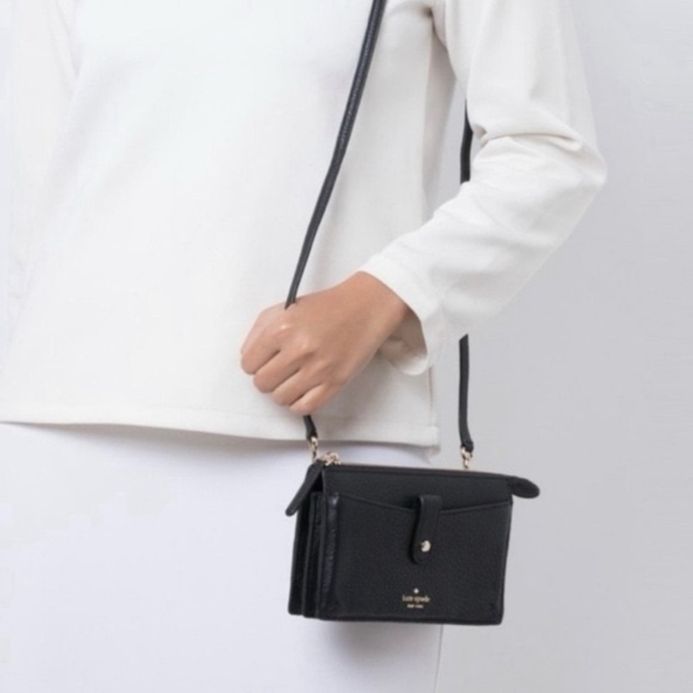 Kate Spade Jackson Small Tab Crossbody Wallet Black Leather